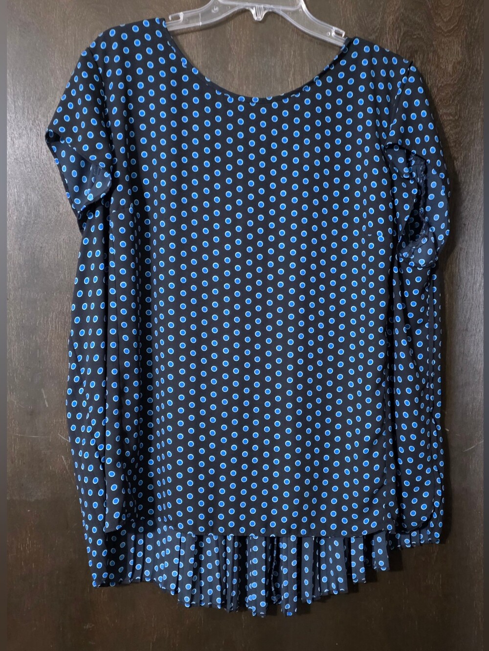 💢4For$20 The Limited Black Top Blue Polka Dots Pleated Back Ruffle Hem Sz XL